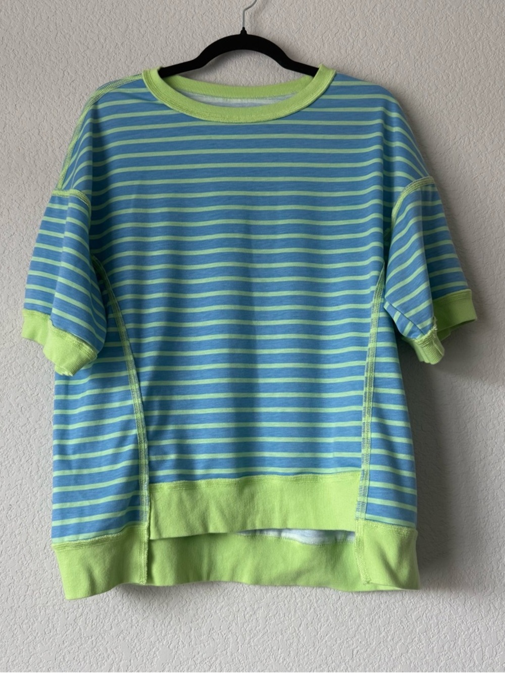Boutique Blue & Lime Striped Oversized Tunic Top